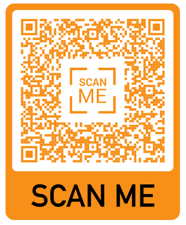 QR code, text saying scan me